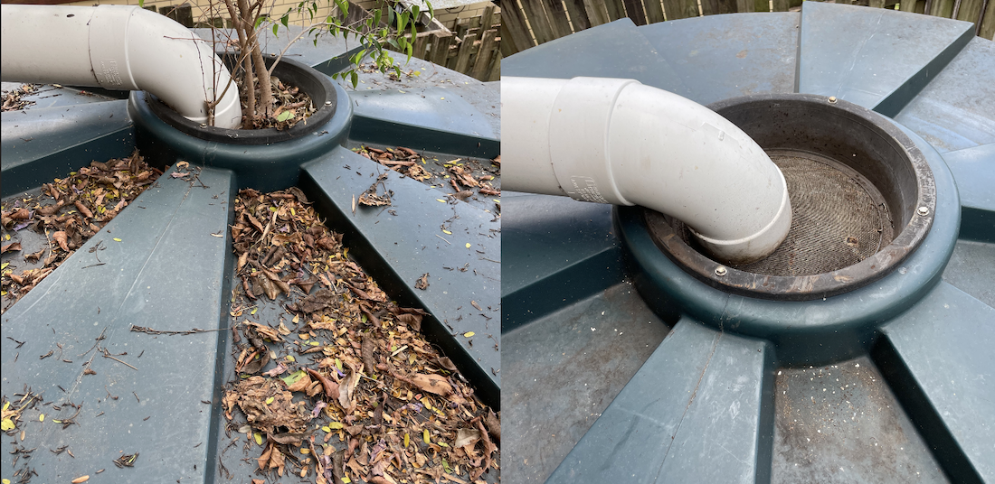 Right side is before cleaning and left is after cleaning. Cleaned by professional gutter cleaning service