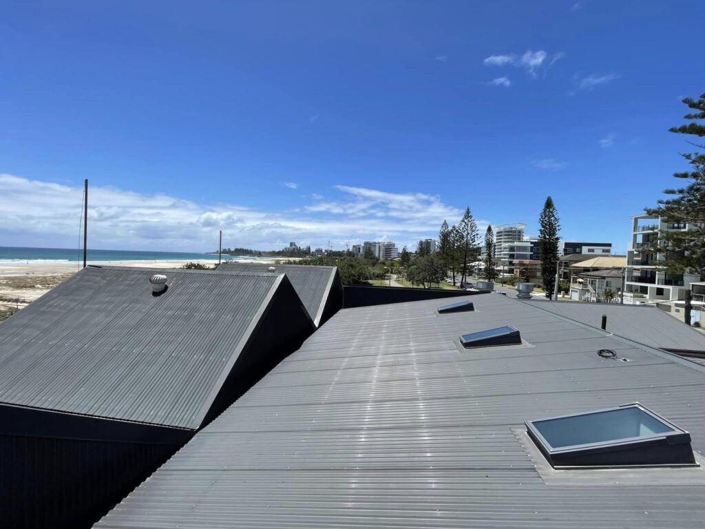 Roof of a building with a blue sky