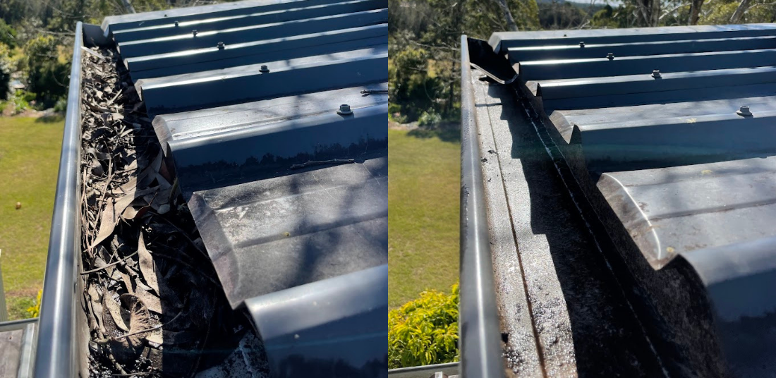 Before and after result of gutter cleaning